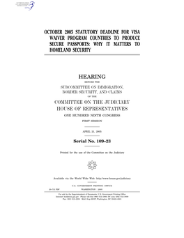 October 2005 Statutory Deadline for Visa Waiver Program Countries to Produce Secure Passports: Why It Matters to Homeland Security