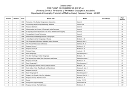 Contents of the the INDIAN GEOGRAPHICAL JOURNAL