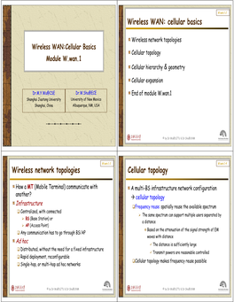 Wireless WAN: Cellular Basics Wireless Network Topologies Cellular Topology