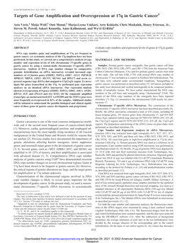 Targets of Gene Amplification and Overexpression at 17Q in Gastric Cancer1