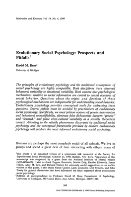 Evolutionary Social Psychology: Prospects and Pitfalls 1