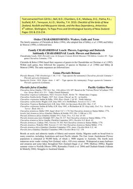 Plovers, Lapwings and Dotterels Subfamily CHARADRIINAE Leach: Plovers and Dotterels Charadriadae Leach, 1820: Eleventh Room
