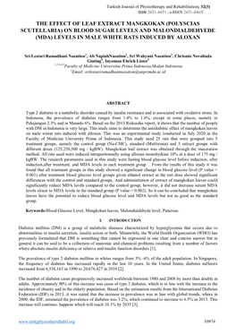 The Effect of Leaf Extract Mangkokan (Polyscias Scutellaria) on Blood Sugar Levels and Malondialdehyede (Mda) Levels in Male White Rats Induced by Aloxan