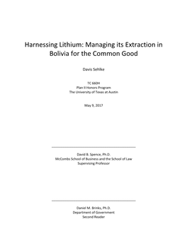 Harnessing Lithium: Managing Its Extraction in Bolivia for the Common Good