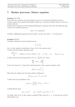 7 Markov Processes, Master Equation