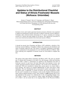 Updates to the Distributional Checklist and Status of Illinois Freshwater Mussels (Mollusca: Unionidae)