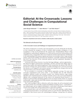 Editorial: at the Crossroads: Lessons and Challenges in Computational Social Science