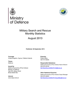 Military Search and Rescue Monthly Statistics August 2013