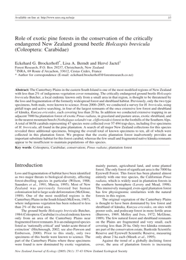 Role of Exotic Pine Forests in the Conservation of the Critically Endangered New Zealand Ground Beetle Holcaspis Brevicula (Coleoptera: Carabidae)