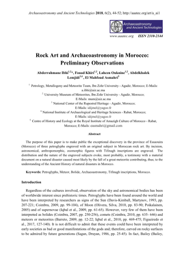 Rock Art and Archaeoastronomy in Morocco: Preliminary Observations