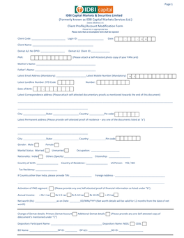 Client Profile/Account Modification Form Please Tick in Appropriate Box Please Note That an Incomplete Form Shall Be Rejected