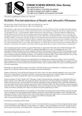 Pre-Trial Detentions of Muslim and Jehovah's Witnesses