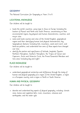 GEOGRAPHY the National Curriculum for Geography in Years 3 to 6