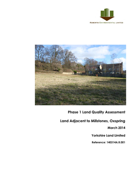 Phase 1 Land Quality Assessment Land Adjacent to Millstones, Oxspring