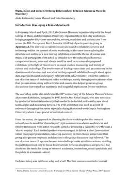 Music, Noise and Silence: Defining Relationships Between Science & Music in Modernity Aleks Kolkowski, James Mansell and John Kannenberg