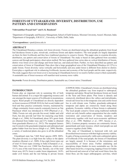 Forests of Uttarakhand: Diversity, Distribution, Use Pattern and Conservation