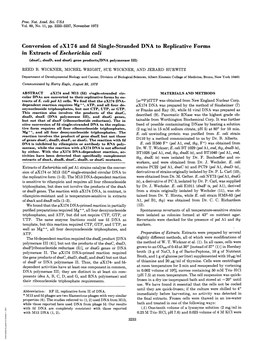 Conversion of OX174 and Fd Single-Stranded DNA to Replicative Forms in Extracts of Escherichia Coli (Dnac, Dnad, and Dnag Gene Products/DNA Polymerase III) REED B