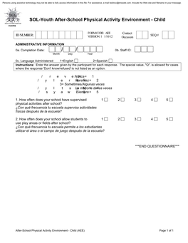 SOL Youth Anthropometry Youth FORM CODE: ANT Contact ID NUMBER: SEQ # VERSION: 1 2/22/12 Occasion