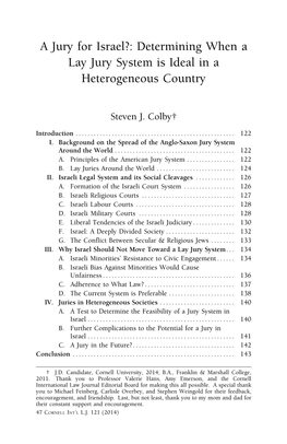 A Jury for Israel?: Determining When a Lay Jury System Is Ideal in a Heterogeneous Country