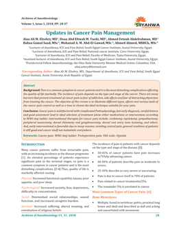 Updates in Cancer Pain Management Alaa Ali M