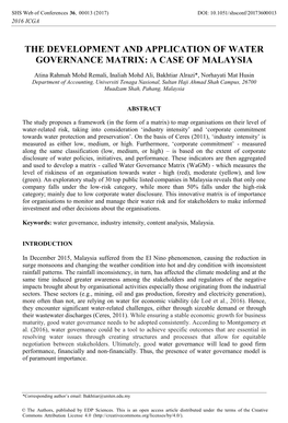 The Development and Application of Water Governance Matrix: a Case of Malaysia