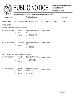 Broadcast Actions 9/16/2015