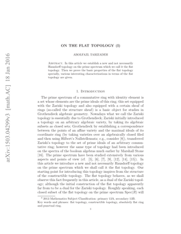 Arxiv:1503.04299V3 [Math.AC] 18 Jan 2016 Lsdsbe Fteﬂttplg Ntepiesetu Spec( Spectrum E Prime the Speaking, Roughly on Topology