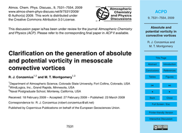 Absolute and Potential Vorticity in Convective Vortices Table 1