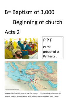 B= Baptism of 3,000 Beginning of Church Acts 2 P P P Peter Preached at Pentecost