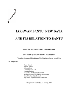 Jarawan Bantu: New Data and Its Relation to Bantu