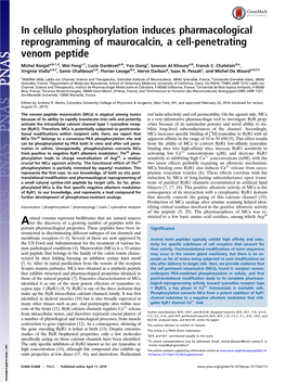 In Cellulo Phosphorylation Induces Pharmacological Reprogramming of Maurocalcin, a Cell-Penetrating Venom Peptide