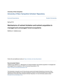 Mechanisms of Nutrient Limitation and Nutrient Acquisition in Managed and Unmanaged Forest Ecosystems