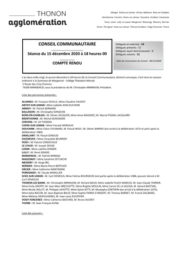 CONSEIL COMMUNAUTAIRE Délégués En Exercice : 54