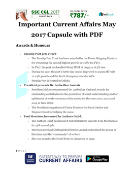 Important Current Affairs May 2017 Capsule with PDF