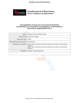 Susceptibility of American Burnweed (Erechtities Hieraciifolius) to Herbicides and Clipping in Wild Blueberry (Vaccinium Angustifolium Ait.)