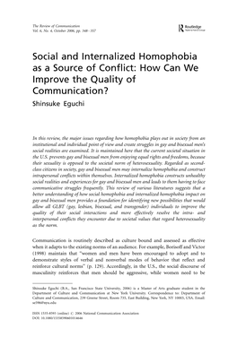 Social and Internalized Homophobia As a Source of Conflict