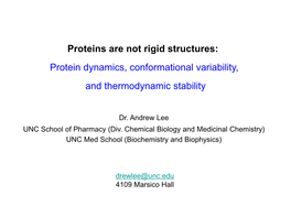 Proteins Are Not Rigid Structures: Protein Dynamics, Conformational Variability, and Thermodynamic Stability
