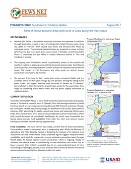 Parts of Central Semiarid Areas Likely to Be in Crisis During the Lean Season