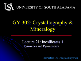 Inosilicates 1 Pyroxenes and Pyroxenoids Last Time