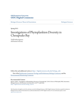 Investigations of Phytoplankton Diversity in Chesapeake Bay Todd Arthur Egerton Old Dominion University