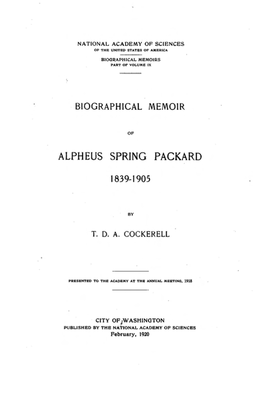 Alpheus Spring Packard, Jr., Zoologist and Teacher, Profes