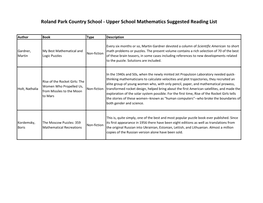 Upper School Mathematics Suggested Reading List