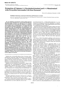 Formation of Lignans (-)-Secoisolariclresinol and (-)-Matairesinol with Forsythia Intermedia Cell-Free Extracts*