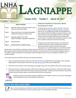 Share Your Story with LNHA Theme of 2017’S National Healthcare Decisions Week on April 16-22