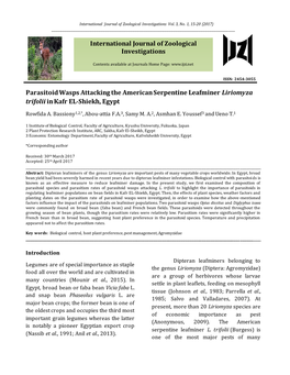 Parasitoid Wasps Attacking the American Serpentine Leafminer Liriomyza Trifolii in Kafr EL-Shiekh, Egypt