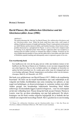 David Flusser, Die Rabbinischen Gleichnisse Und Der Gleichniserzähler Jesus (1981)