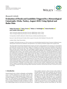 Research Article Evaluation of Floods and Landslides Triggered by a Meteorological Catastrophe (Ordu, Turkey, August 2018) Using Optical and Radar Data