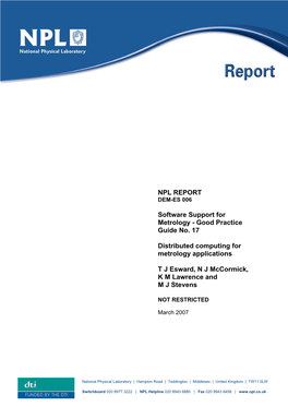 Good Practice Guide No. 17 Distributed Computing for Metrology