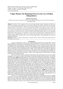 Cripps Mission: the Beginning Process to the Way of Indian Independence