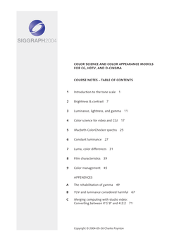 Color Science and Color Appearance Models for Cg, Hdtv, and D-Cinema